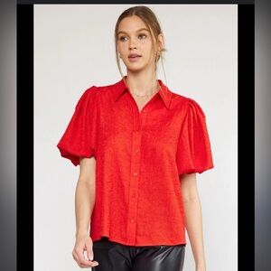 Entro Precious Red Puff Sleeve Flowy Blouse